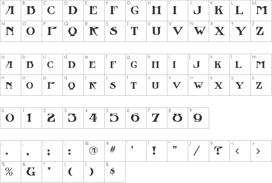 Stowaway font character map preview