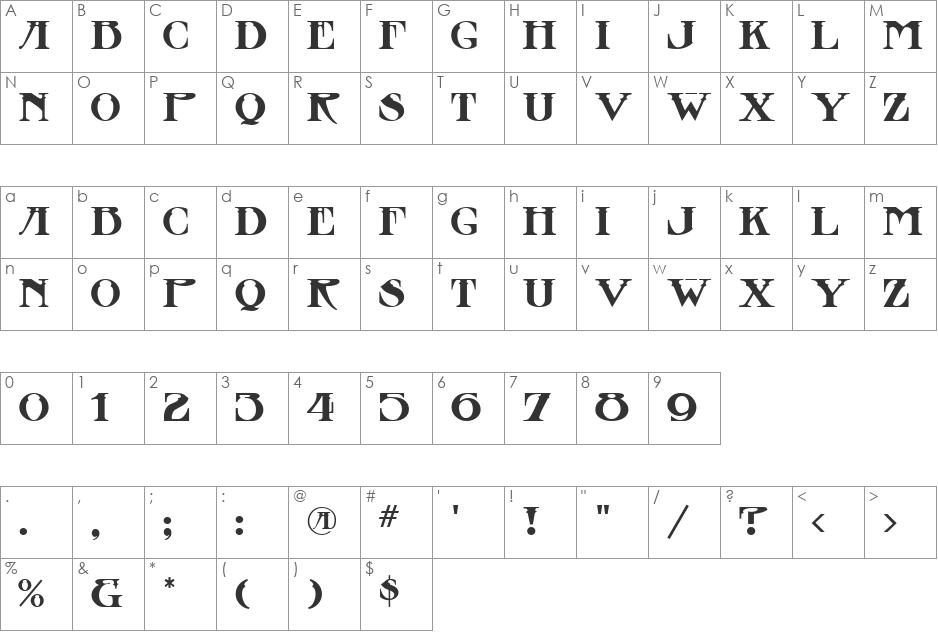 Stowaway MF font character map preview