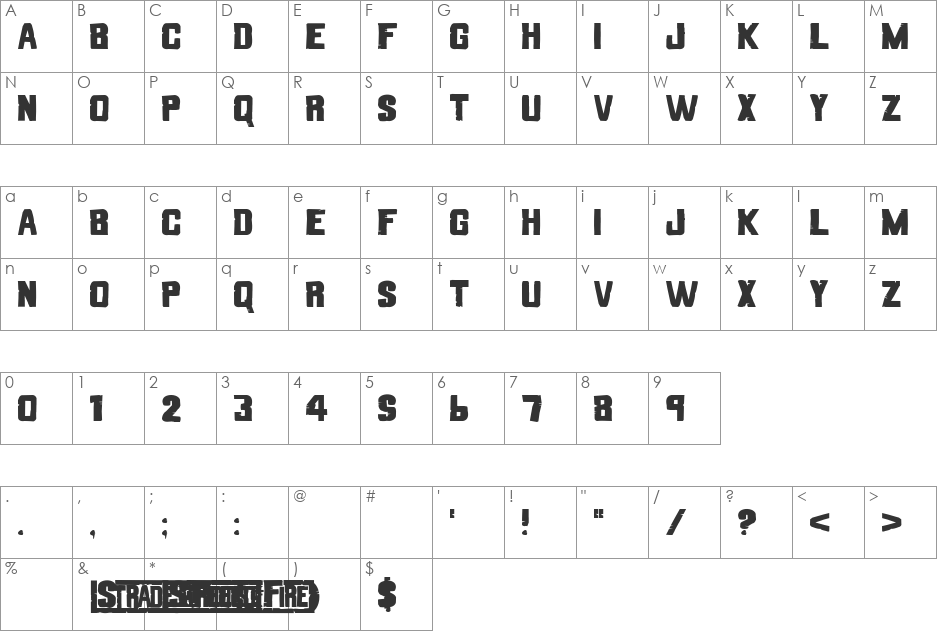 Strade di Fuoco font character map preview