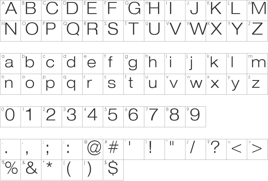 Strait font character map preview