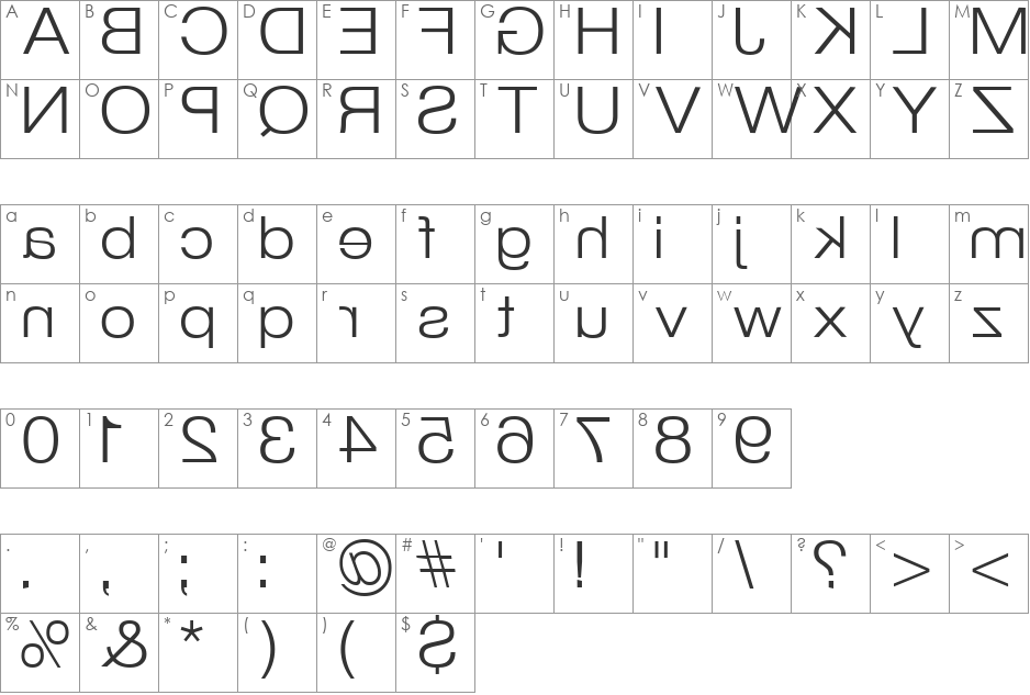 Strait Kcab font character map preview