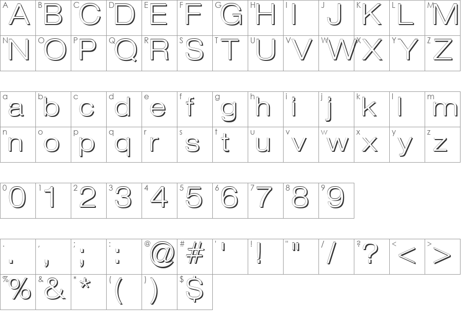 StraitShadow font character map preview