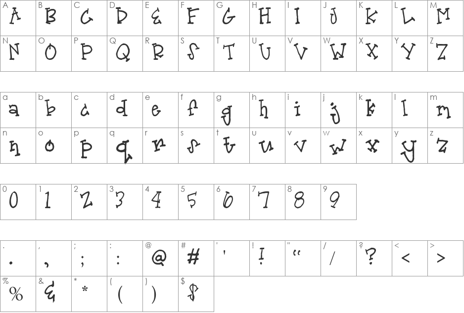 Strange Bedfellows font character map preview