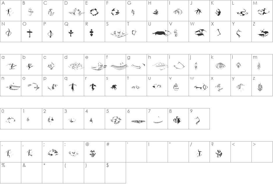 StrangeBeings font character map preview