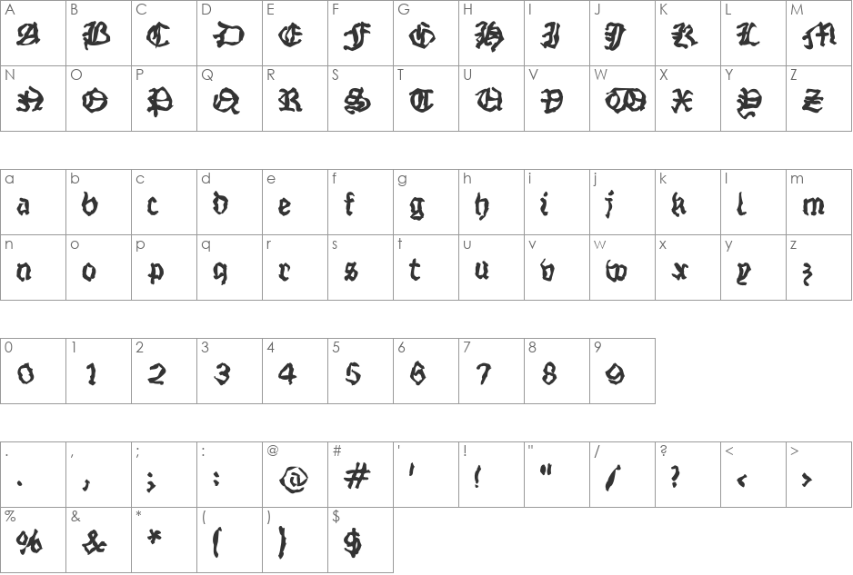 StrangeBlackLetter font character map preview