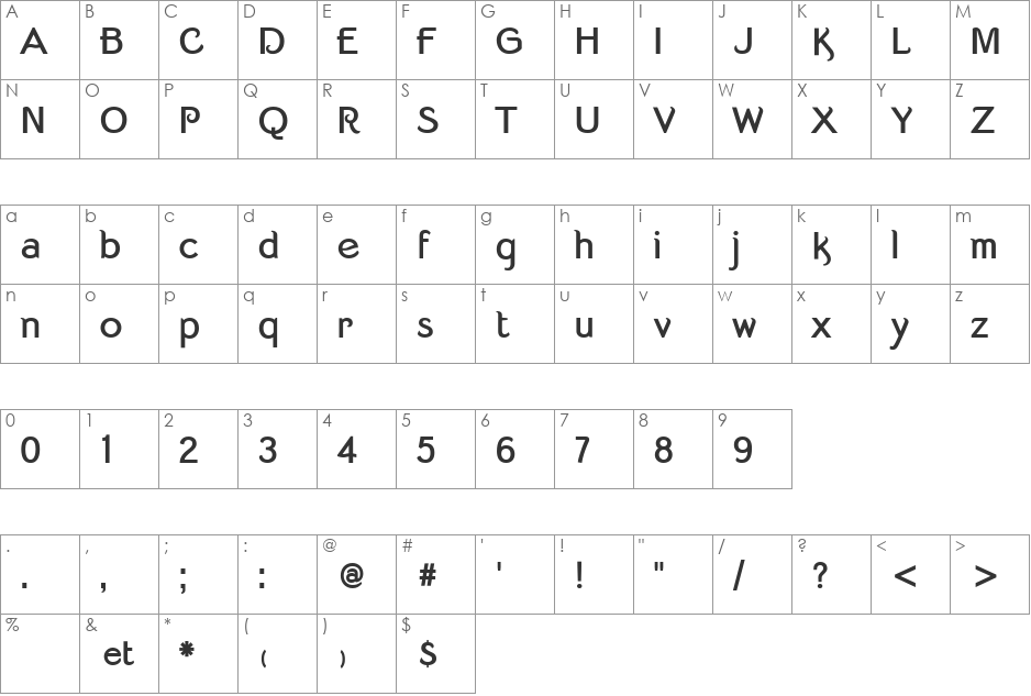 Strangelove font character map preview