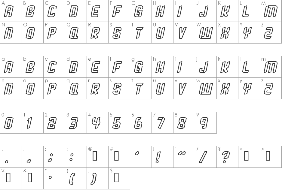 StrangePhenomena [outlined] font character map preview