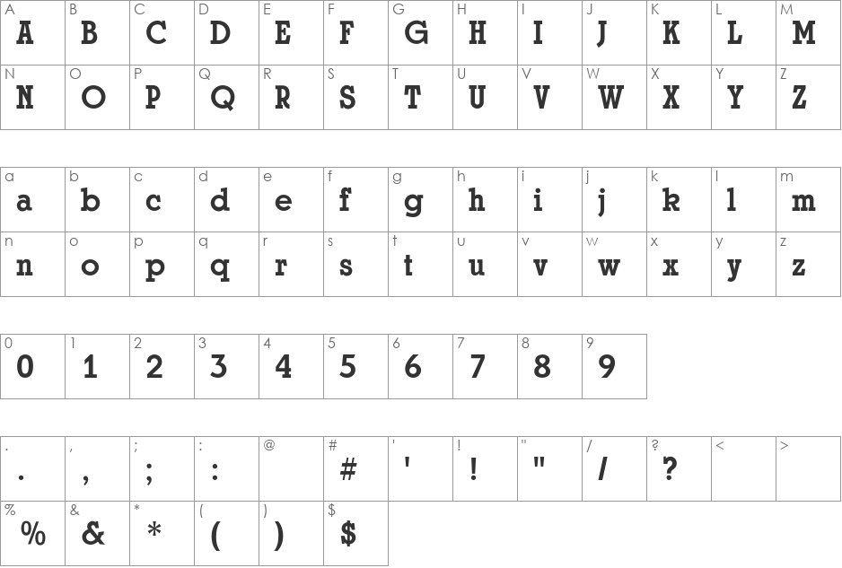Stratford CG Bold font character map preview
