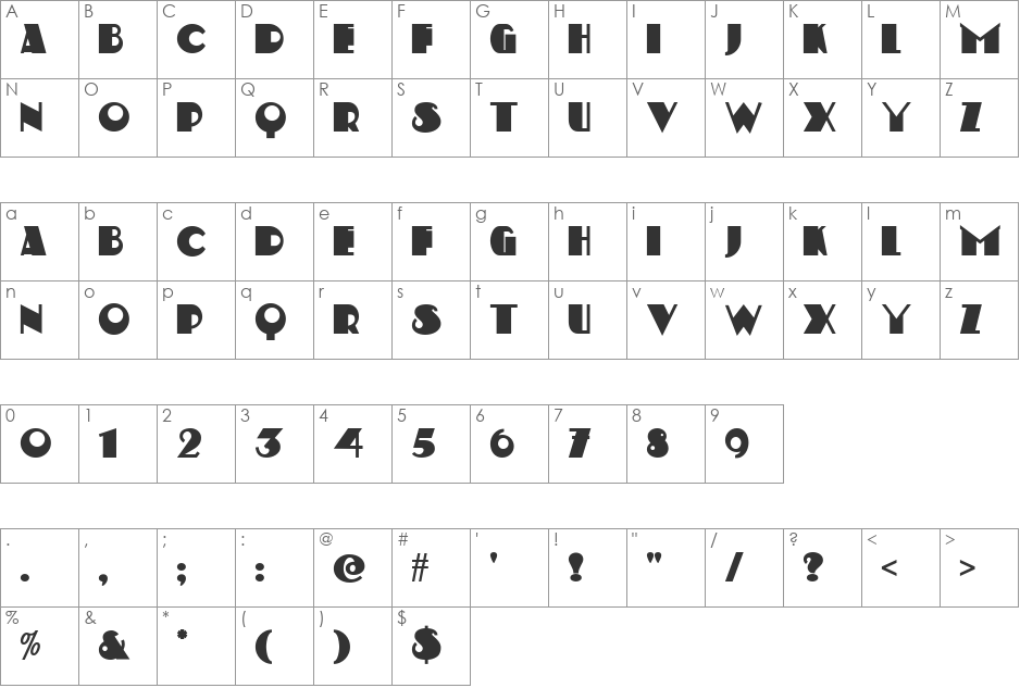 Stravinski Deco font character map preview