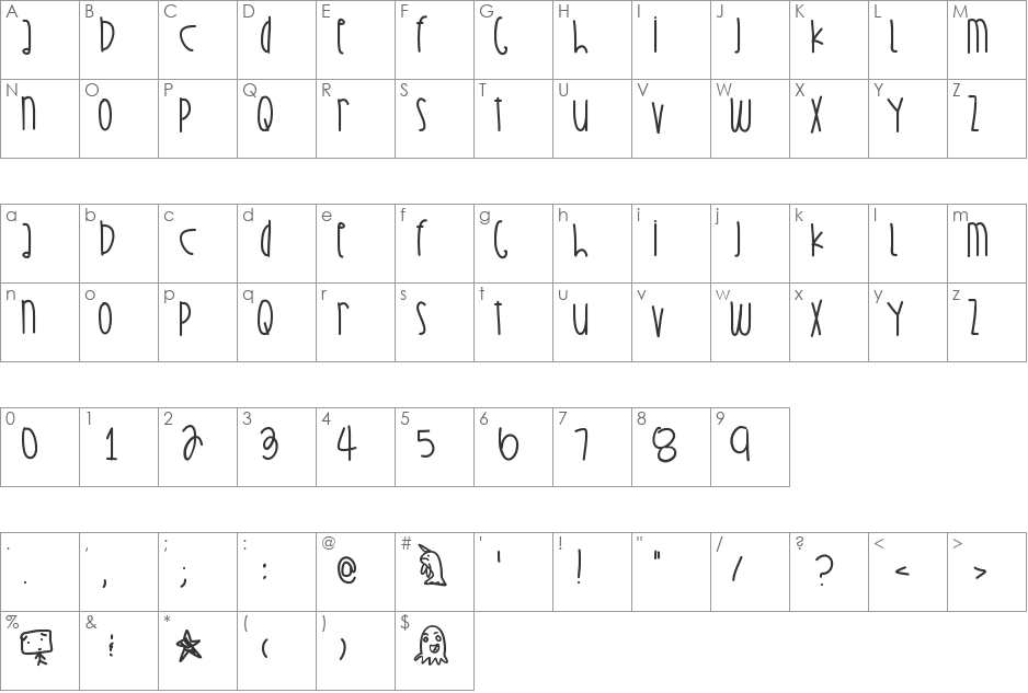 StrawberryTofu font character map preview