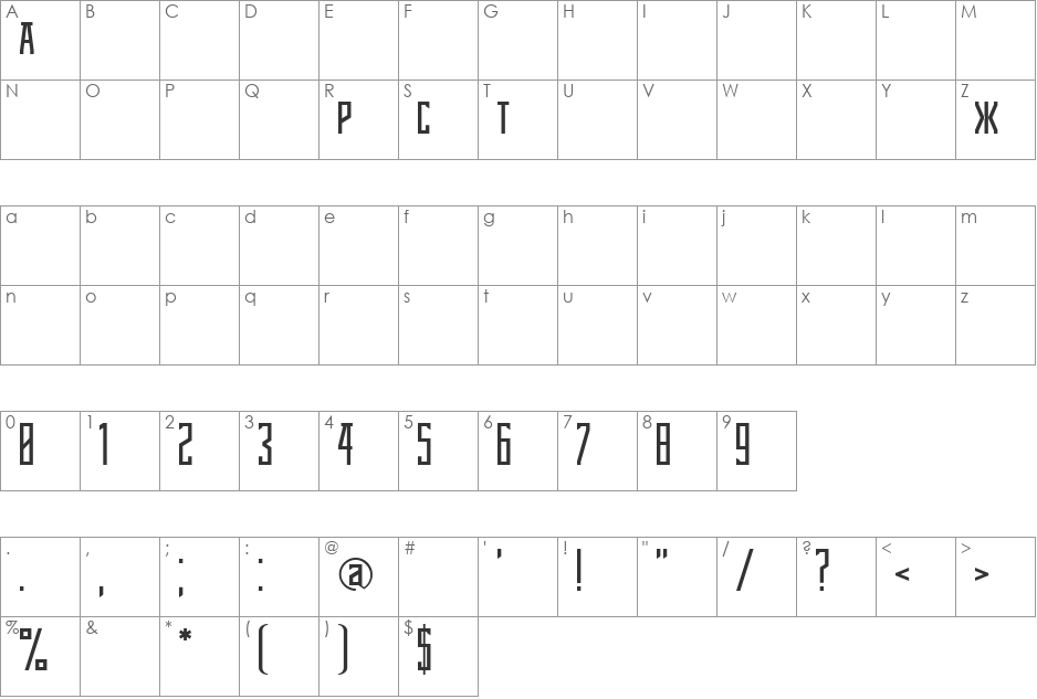 STRAZAR font character map preview
