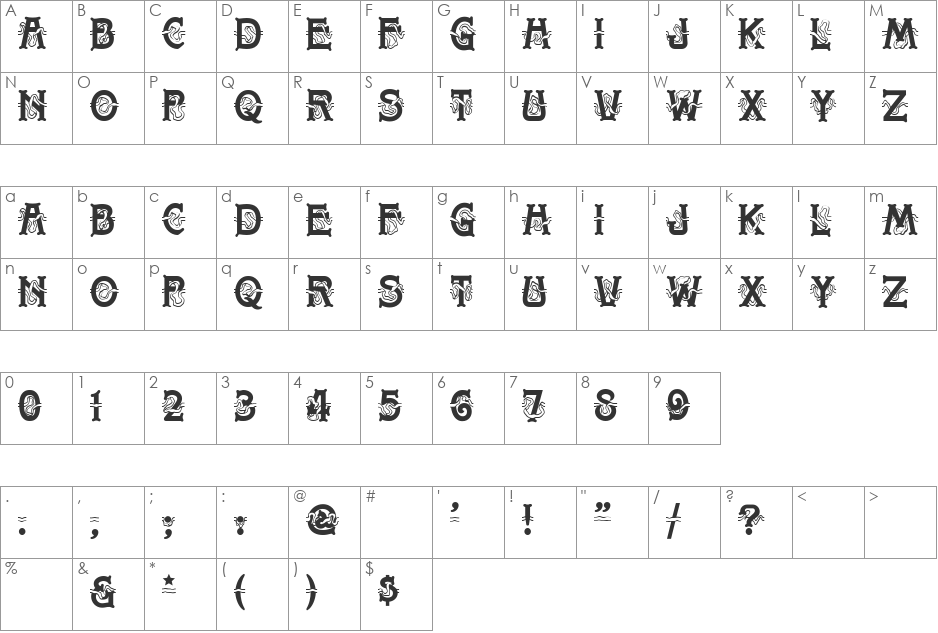 Streamers NF font character map preview