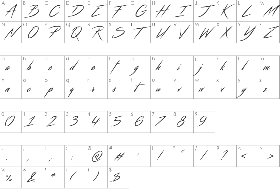 Streamster font character map preview