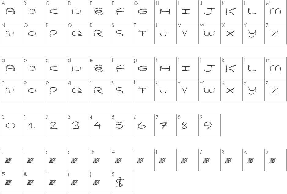 BeaverScratches font character map preview