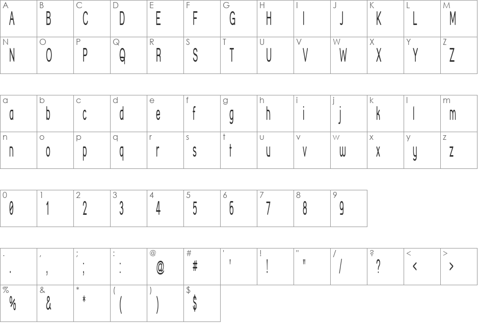 Street Corner Narrower font character map preview