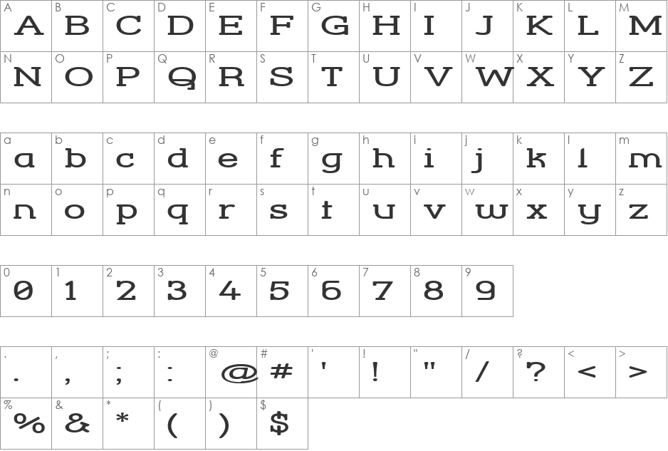 Street Corner Slab Extend font character map preview