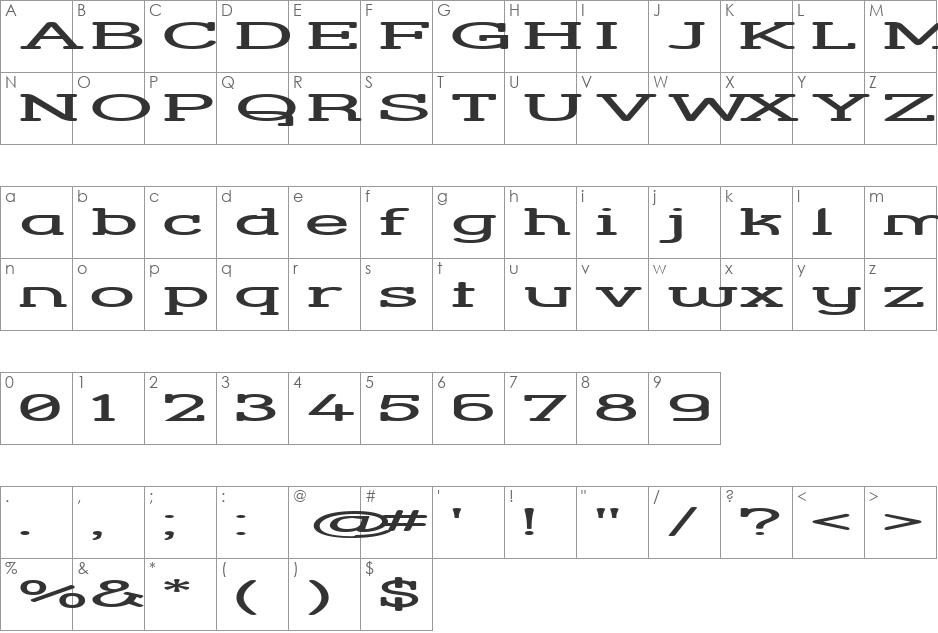 Street Corner Slab HyperExtend font character map preview