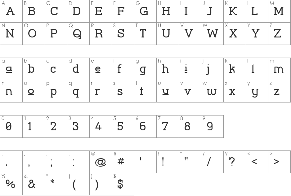 Street Corner Slab Upper font character map preview
