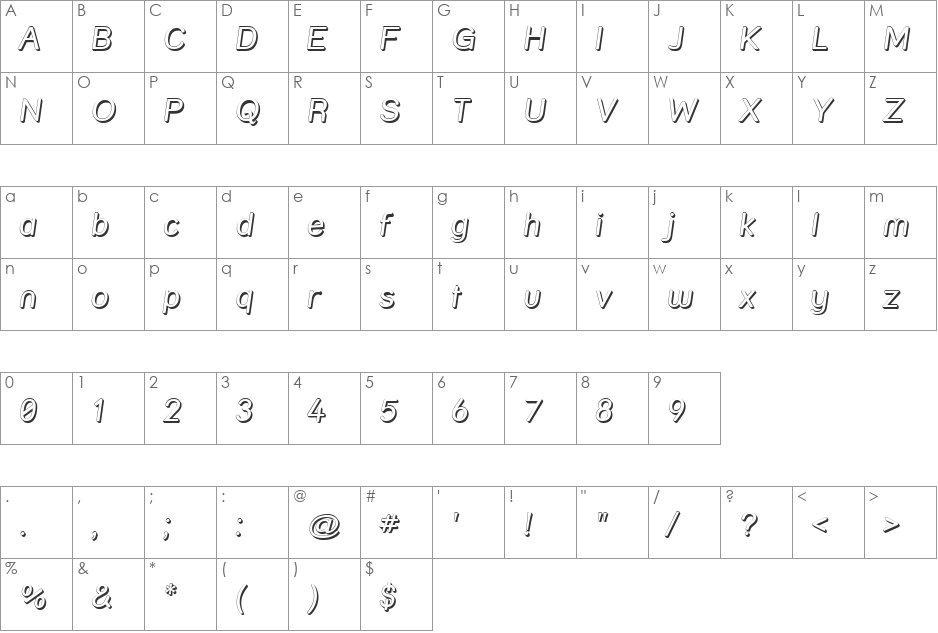 Street Shadow font character map preview