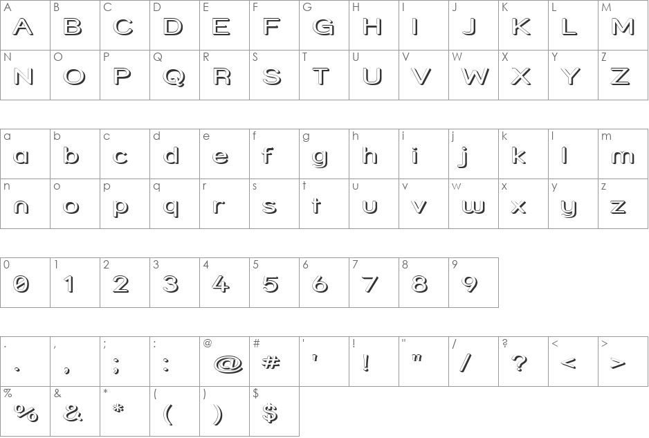 Street Shadow - Expanded font character map preview