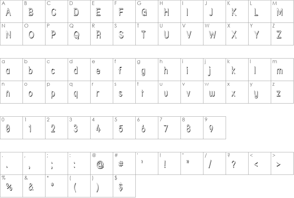 Street Shadow - Narrow font character map preview