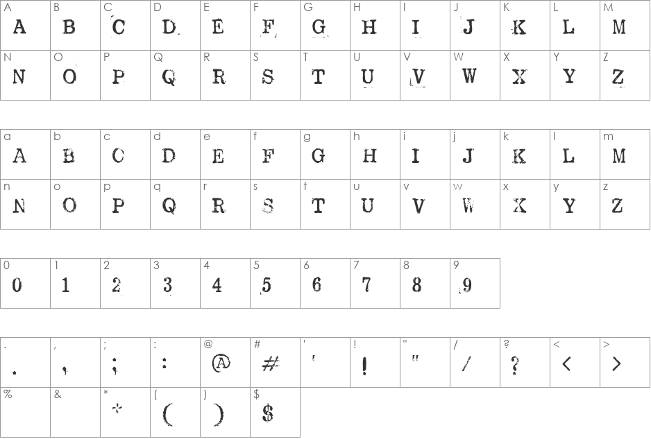 Bebete font character map preview