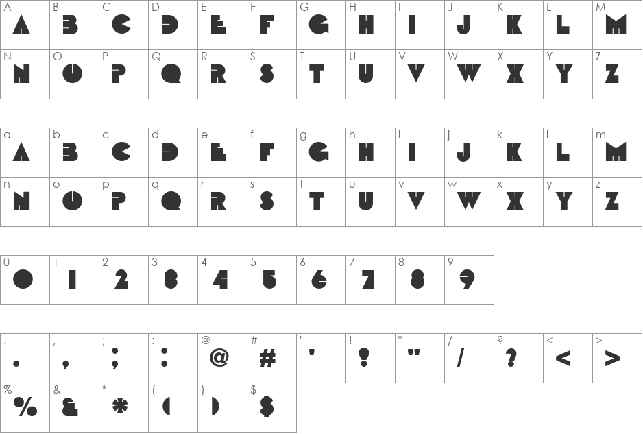Bebit font character map preview