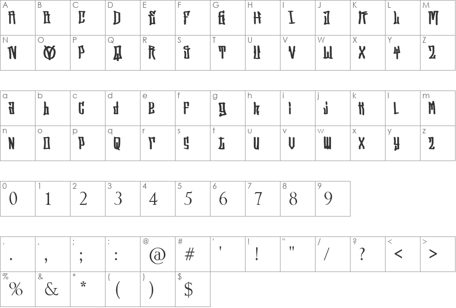 Street Vendetta (Demo) font character map preview