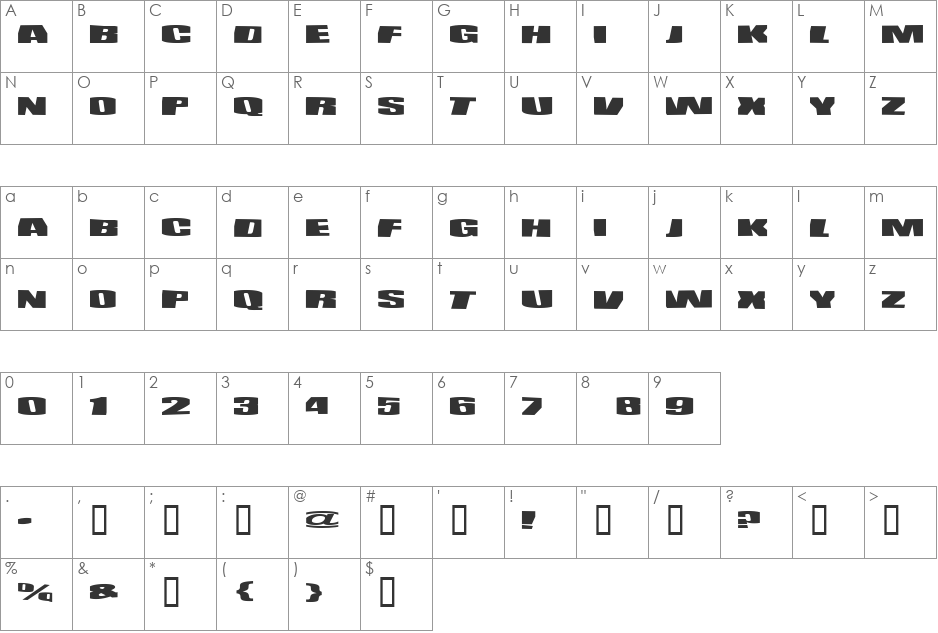 BeBop font character map preview