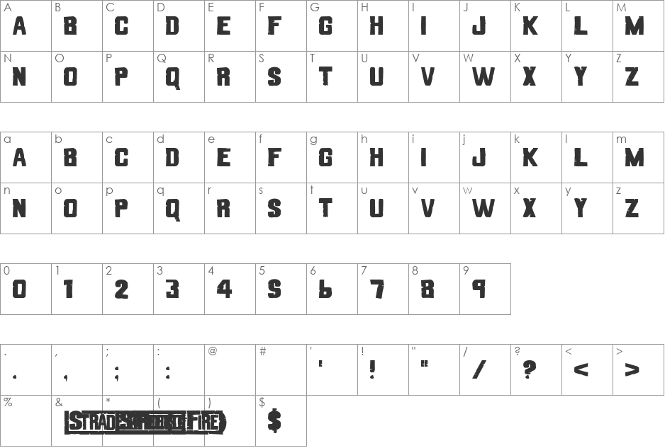 Streets of Fire font character map preview