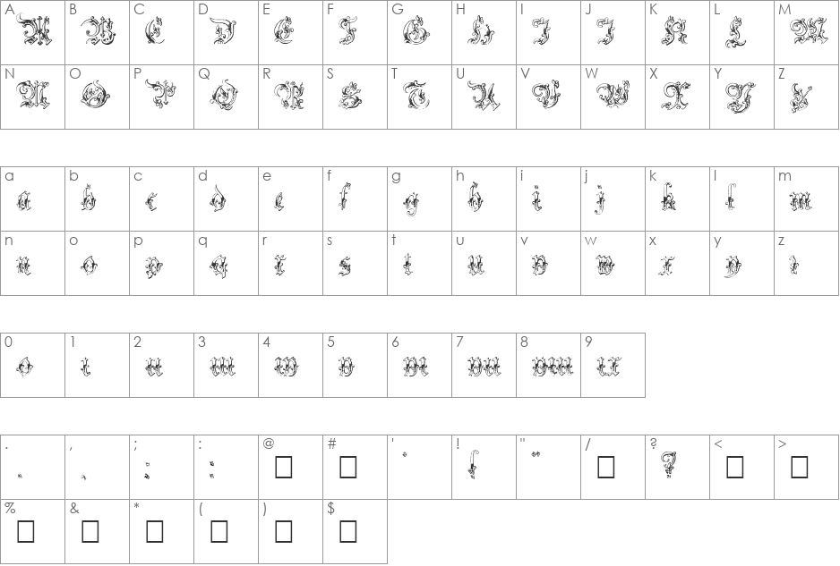 Strelsau font character map preview
