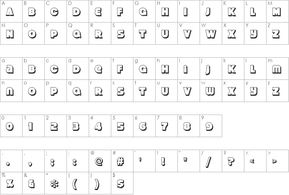 Strenuous 3D font character map preview