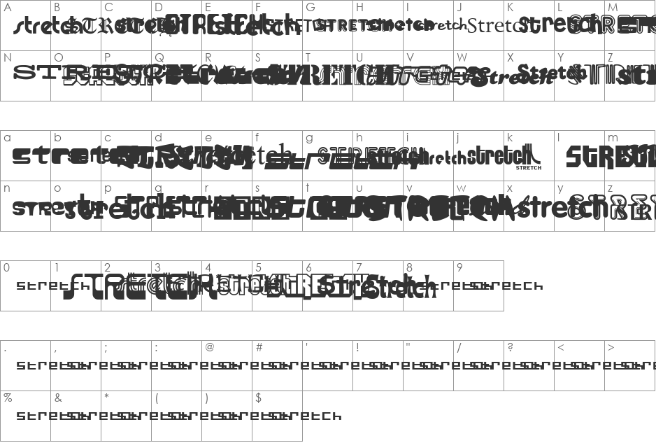 Stretch font character map preview