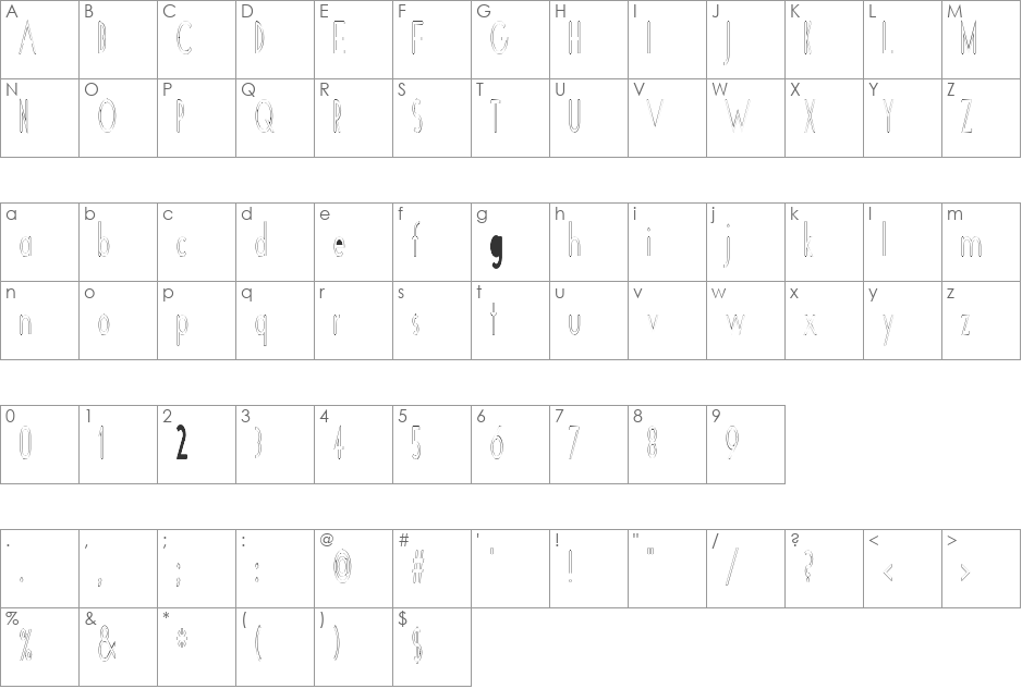 StretchHollowLight font character map preview