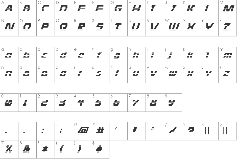 Stride font character map preview