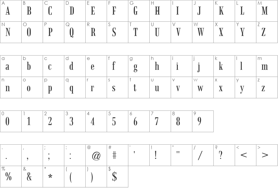 Strider font character map preview