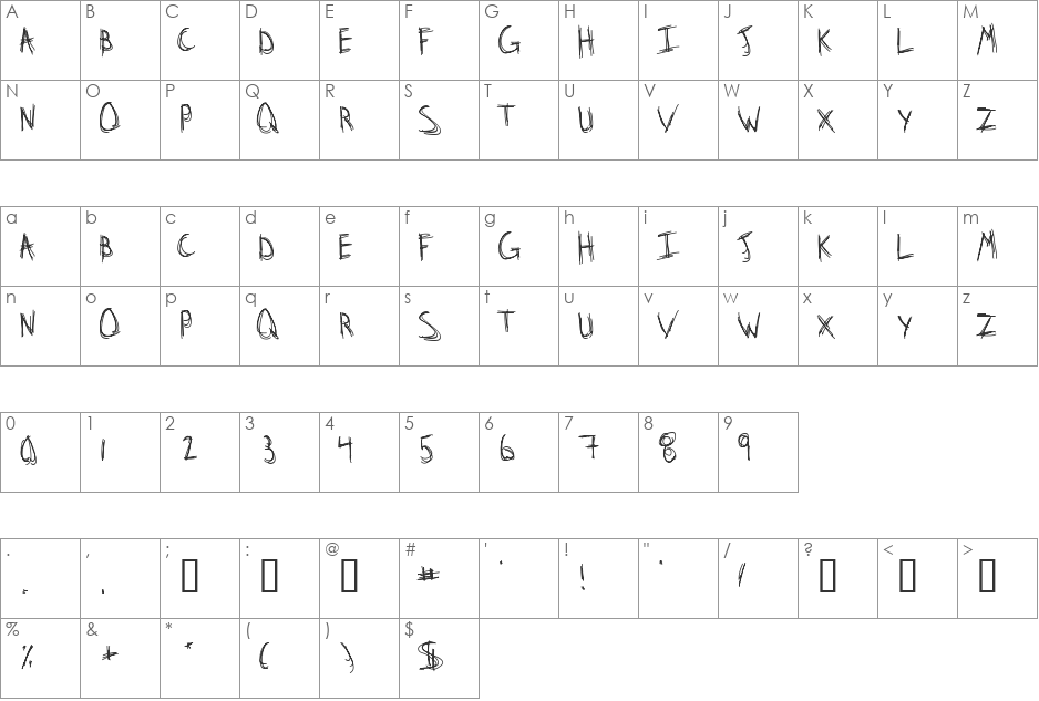 Stridslysten font character map preview