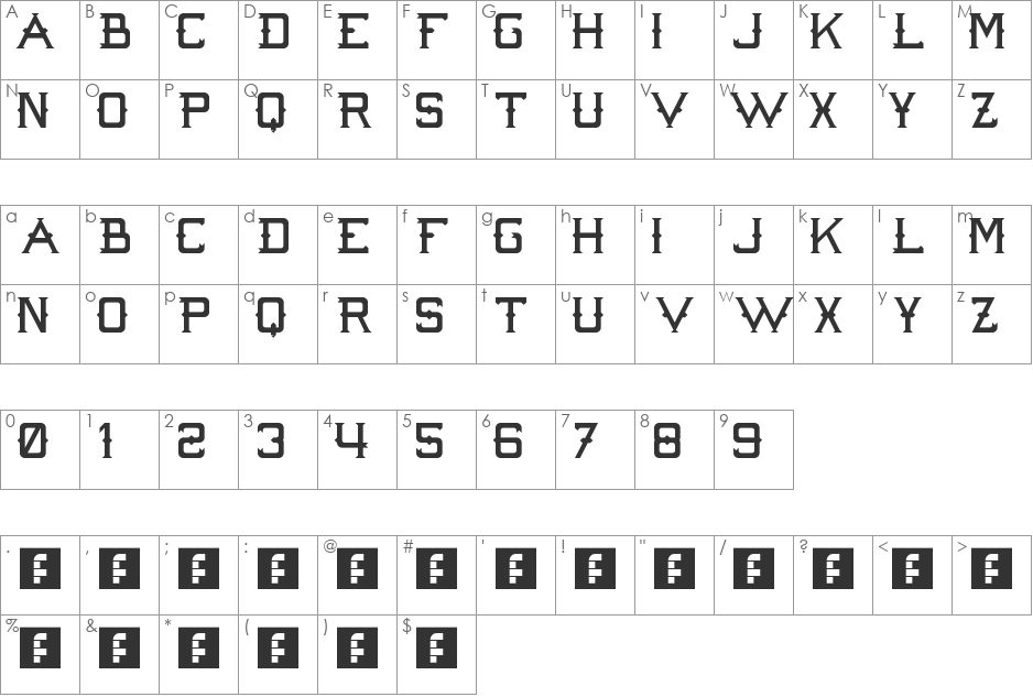 Strike 'Em Out font character map preview