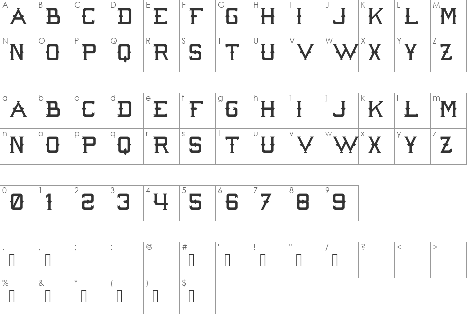 Strike 'Em Out font character map preview