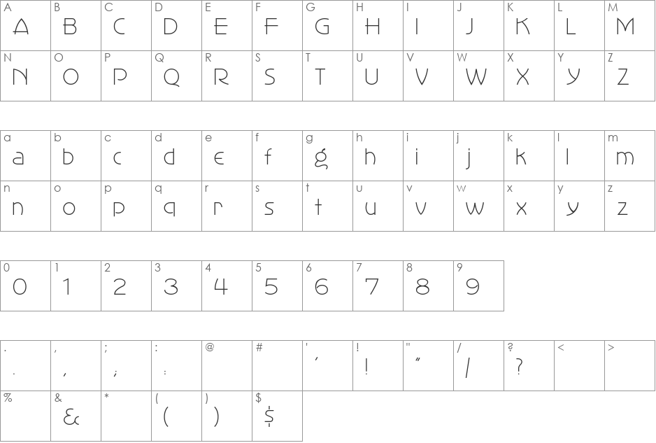 Stringline Gothic font character map preview
