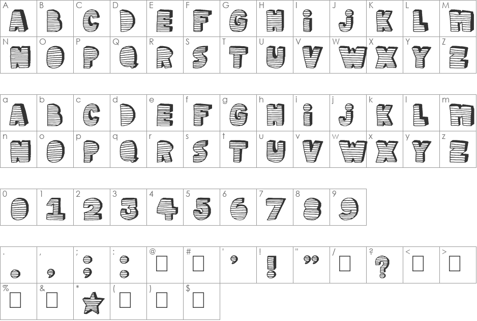 stripe3D font character map preview