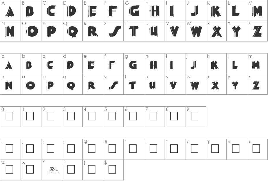 Striped Brush font character map preview