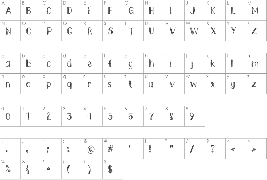 Striped Edges font character map preview