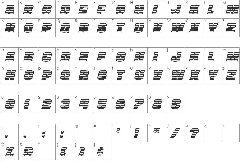 StriperBoldCaps font character map preview
