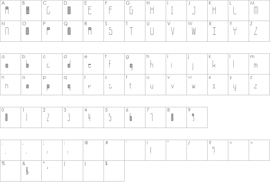 Stripes font character map preview
