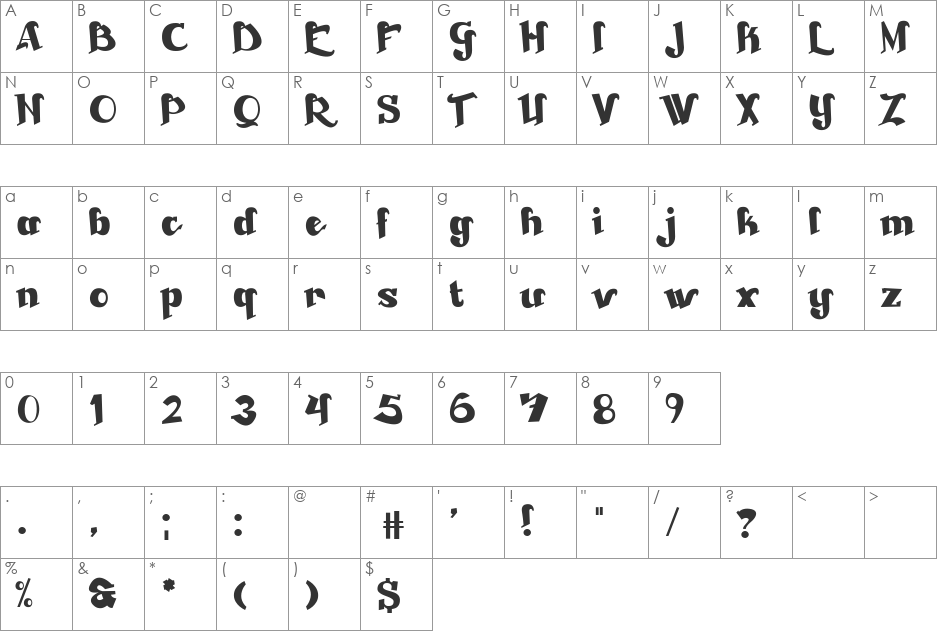 Beckasin font character map preview