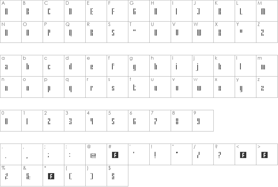 Stripes font character map preview