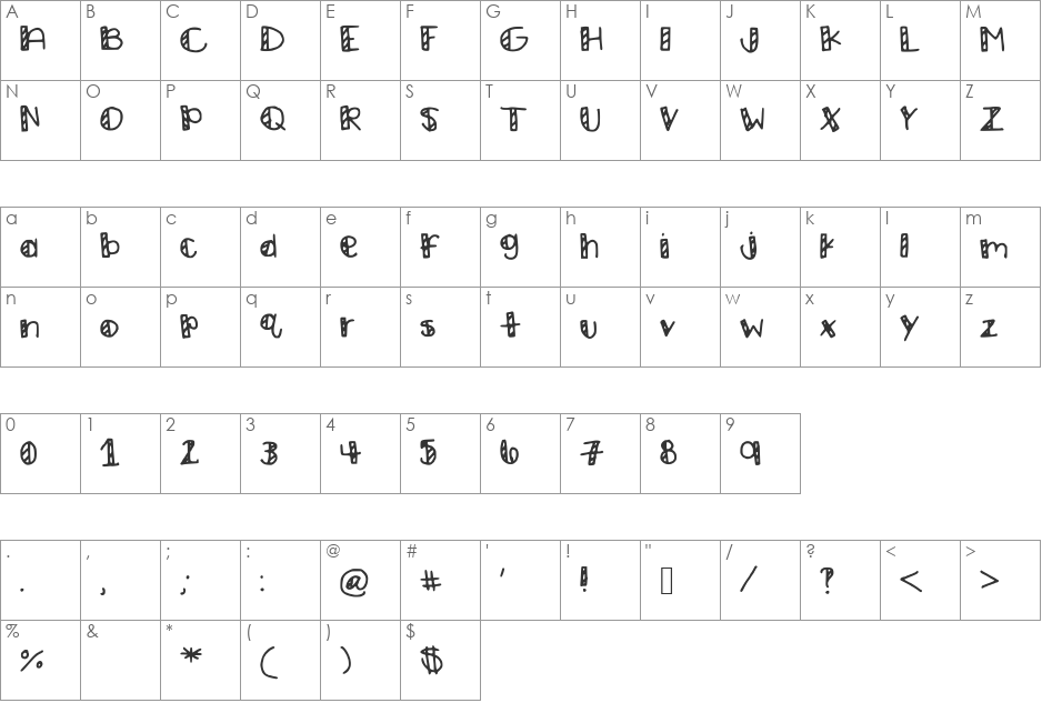 Stripes font character map preview
