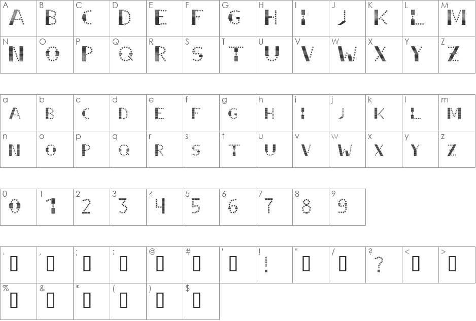 STRIPES & STARS font character map preview