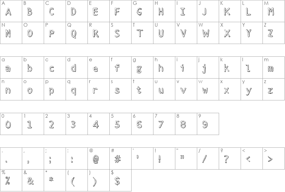 Stroke Dimension font character map preview